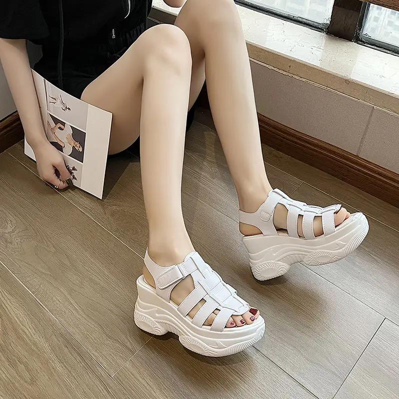 Fashion Roman Style Summer 2024 Ladies Shoes Buckles Open Toe White High Heels Wedges Heel Sandals for Women Platform Footwear Original