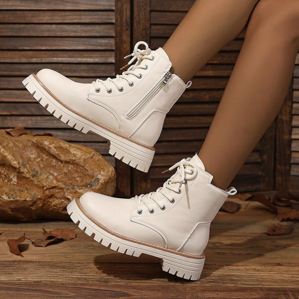 British Side Zipper Velvet Large Size Martin Boots Women's Winter New Fashion Casual Thick-soled Warm Short Boots