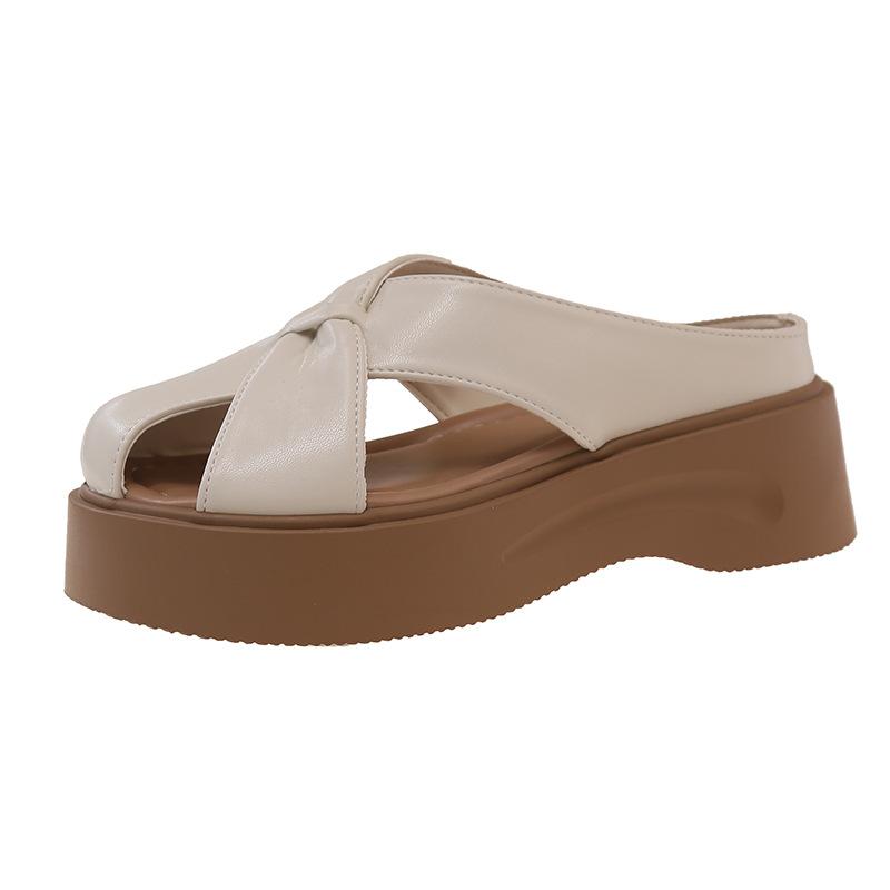 Casual Slippers Muffin Thick-soled Hollow Bag Head Cool Slippers Summer Comfortable Round Head Slippers Women