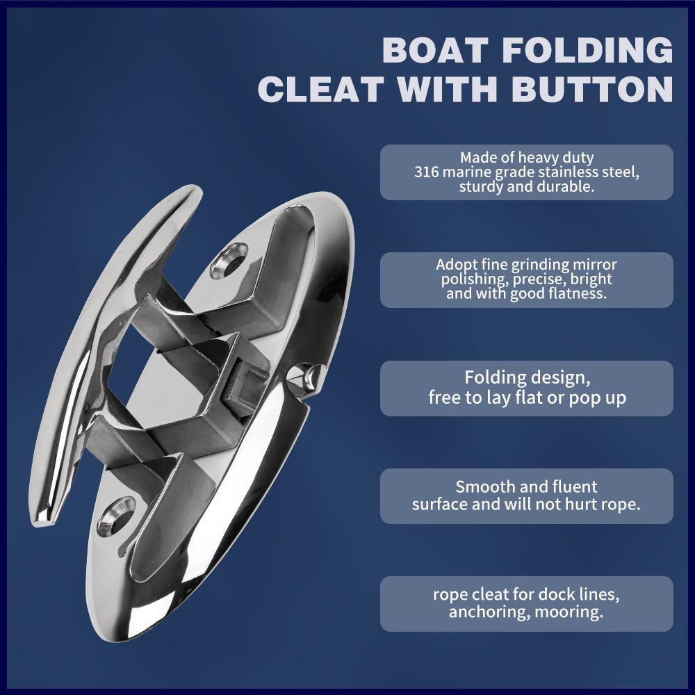 316 Stainless Steel 8 Inch Marine Folding Cleats Boat Dock Cleat With Button Boat Accessories Marine Hardware