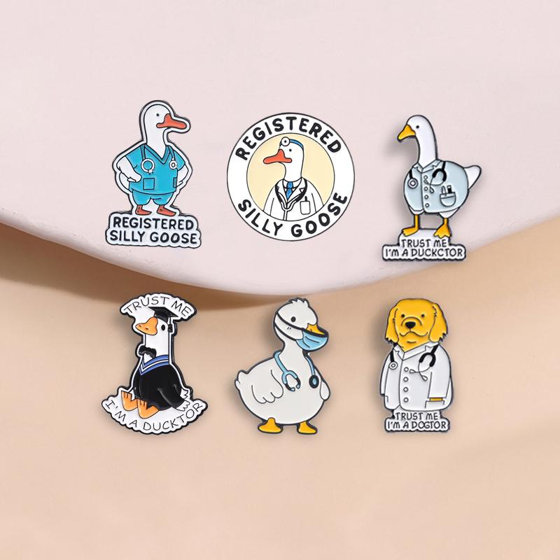 Registered Silly Goose Enamel Pins Humor Animal Doctor Nurse Veterinarian Medical Brooches Lapel Badge Jewelry Gifts for Friends