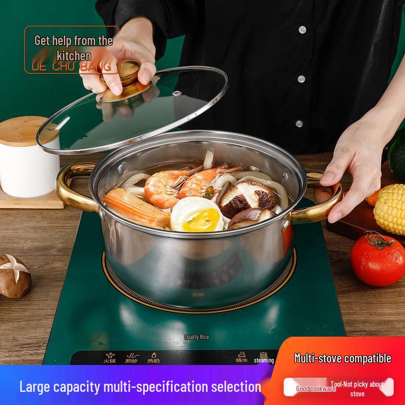 12-Piece Non-Stick Stainless Steel Cookware Set with Gold Handles and Kettle