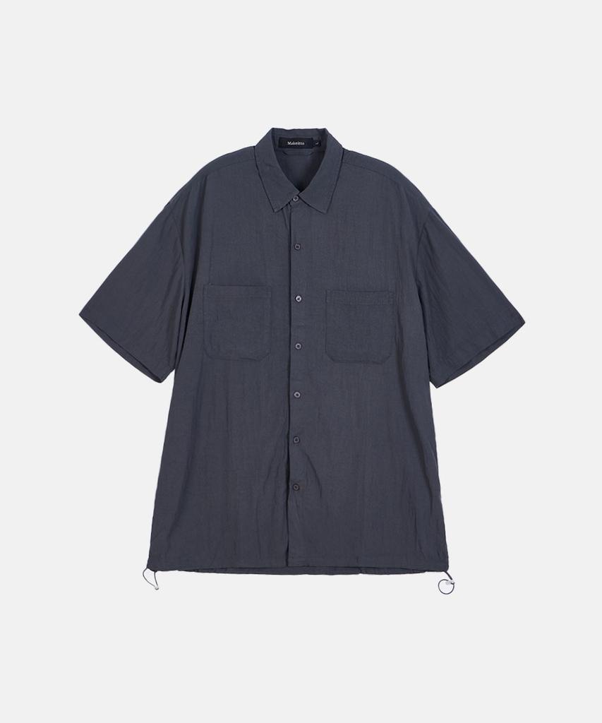 MAKEITTO Oversized Drawstring Short Sleeve Shirt_Dark Gray