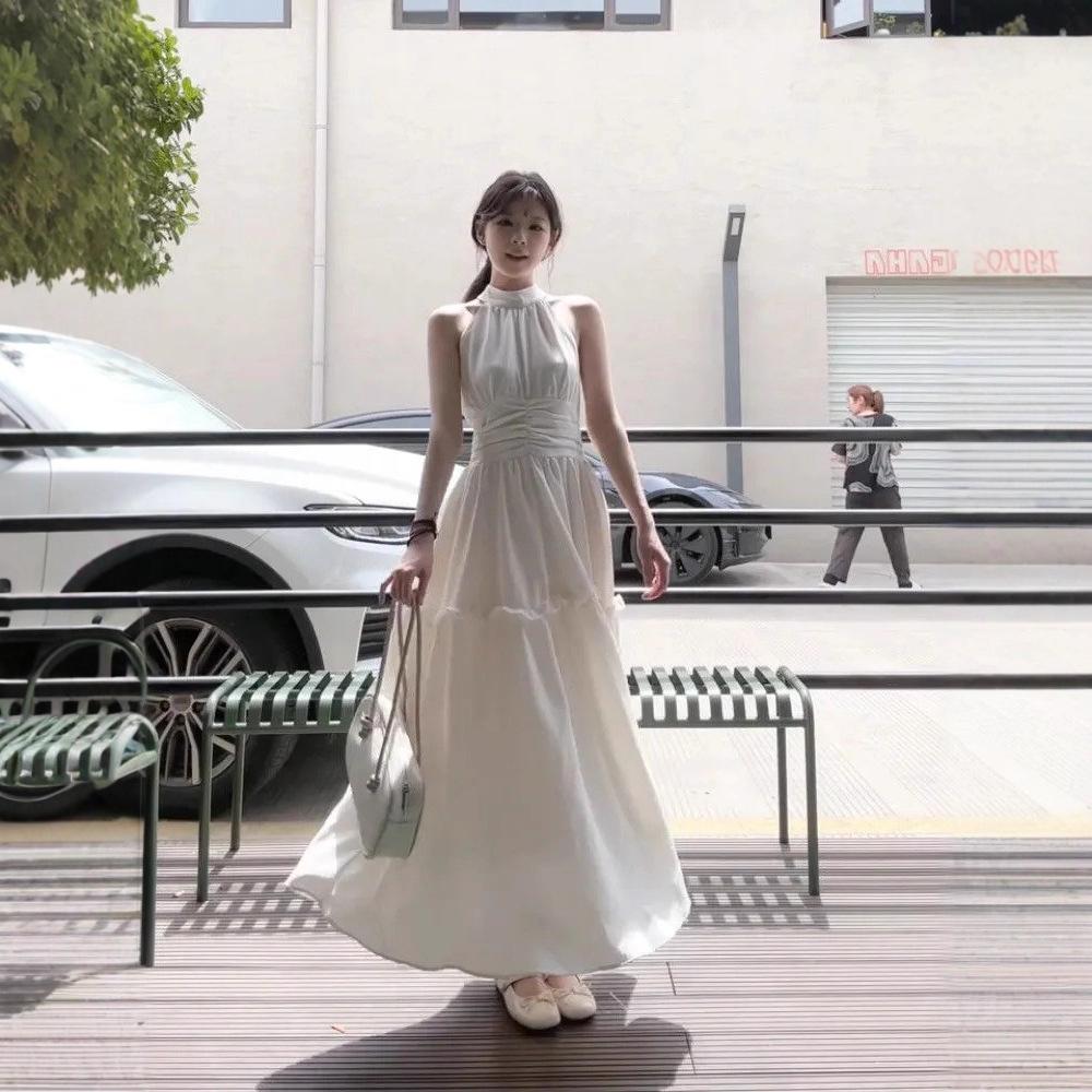 Sweet temperament gentle sleeveless dress summer new waist temperament hanging neck thousand gold wind thin dress