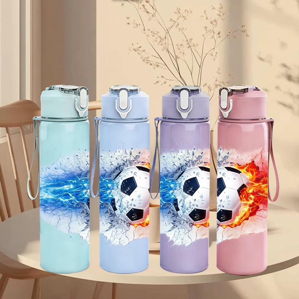 1PC Soccer Ball Fire Sports Theme Art 750ml Color Plastic Sports Water Bottle Leakproof Flip Straw Lid Suitable for Sports Office Home Use