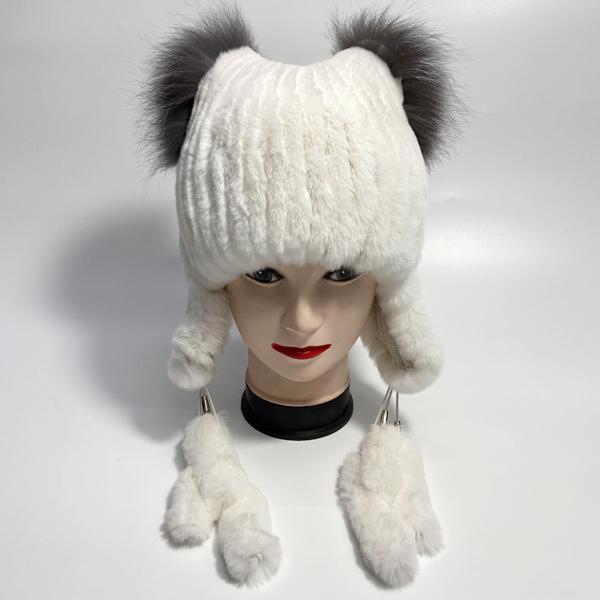 

Женские шапки из натурального кроличьего меха с пушистым хвостом, теплая стильная зимняя шапка One Size