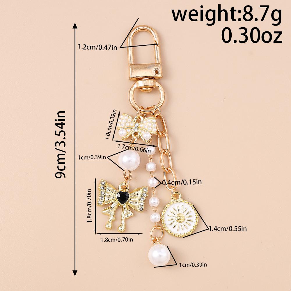 Fashion Pearl Bowknot Keychain Women Girls Love Heart Key Ring Pendants for Handbag Decor DIY Handmade Jewelry Gifts