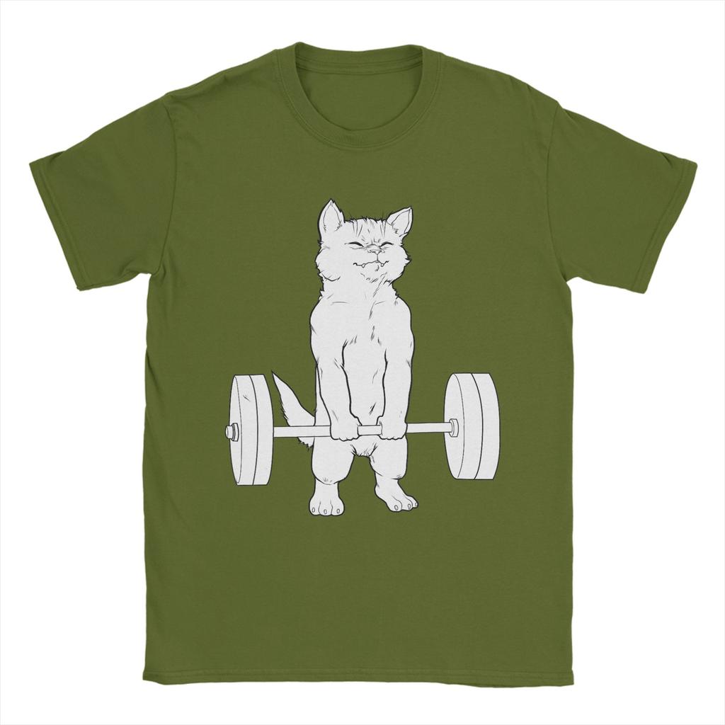 Cat Deadlift Powerlifting T Shirt Summer  Pure Cotton TShirts For Men Harajuku Casual Tee Shirt ShortSleeved Y2K Funny Tops