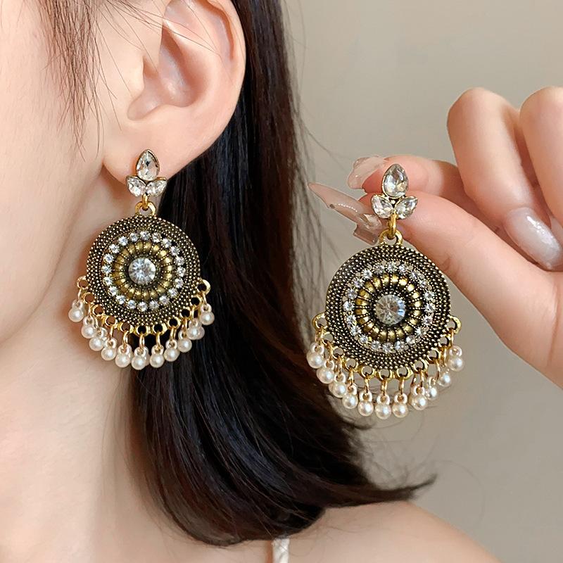 Cercei vintage cu ciucuri cu picături de apă cu împânzire cu diamante, cercei noi în stil boem, cercei personalizați și creativi pentru industria grea