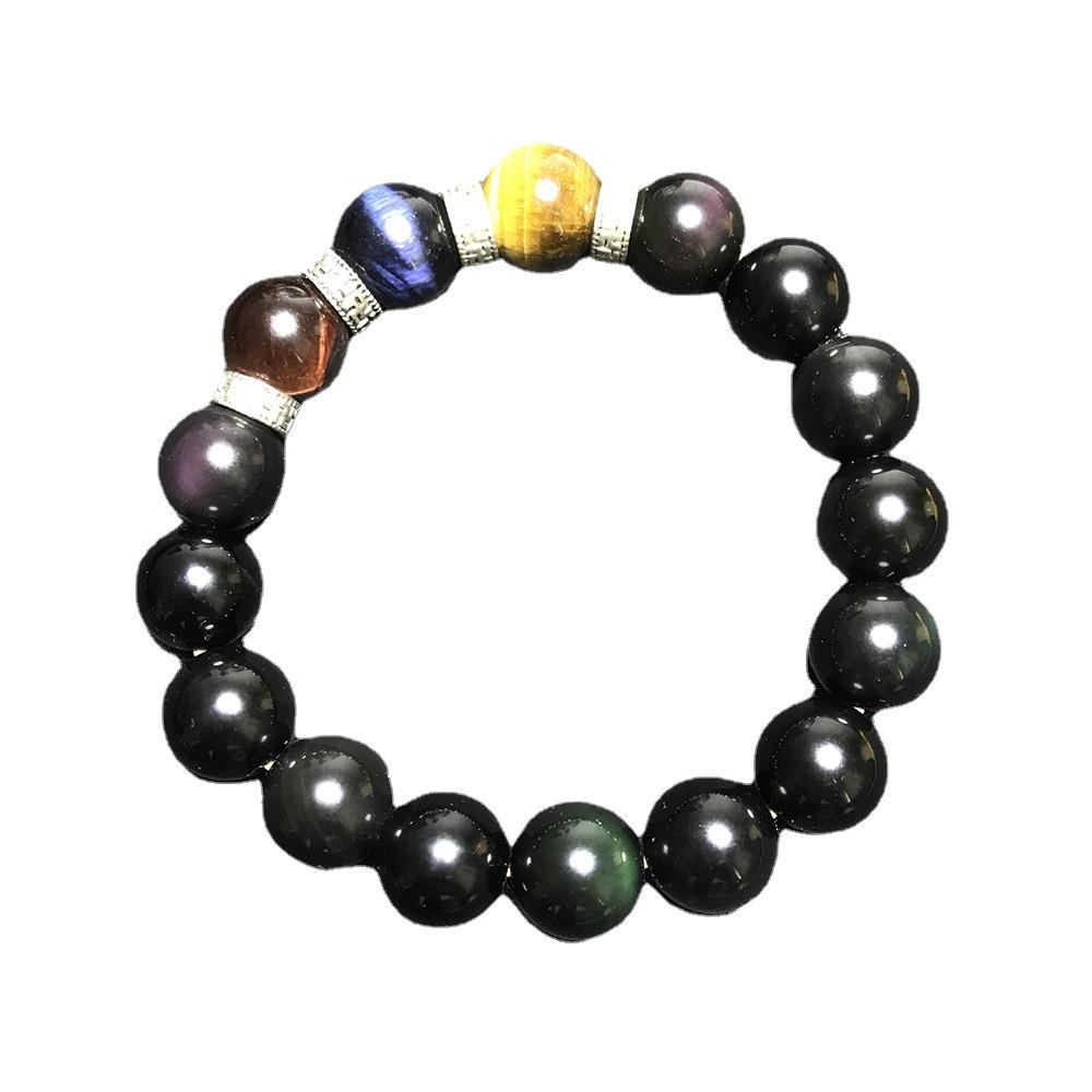 12mm Natural Obsidian & Yellow Tiger Eye Men's Beaded Bracelet