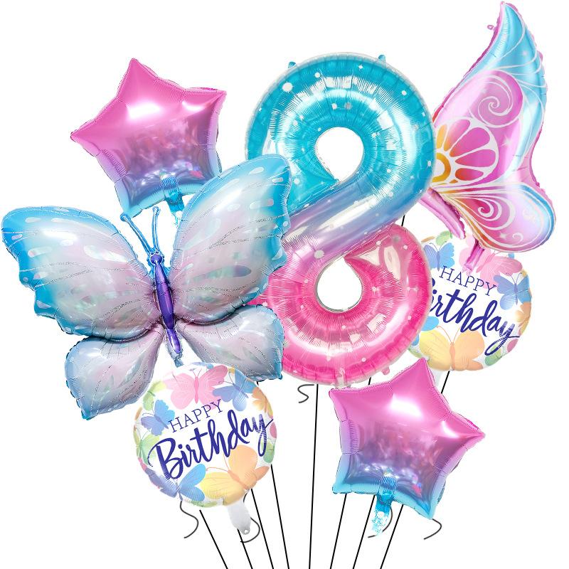 Butterfly starry sky digital balloon set children baby birthday party decoration gradual change star decoration arrangement
