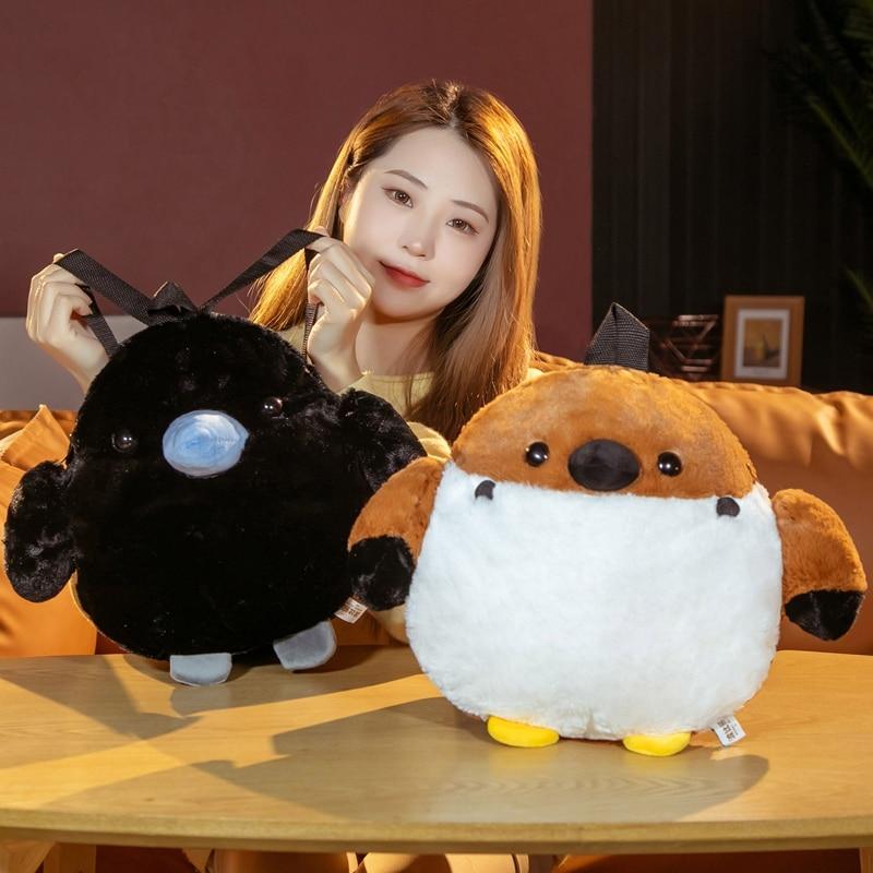 1pc 35 *40cm Lovely Sparrow &Crow Plush Backpack Pillow Cute Fat Tweed Bird Toy Stuffed Soft Animal Dolls Children Birthday Gift