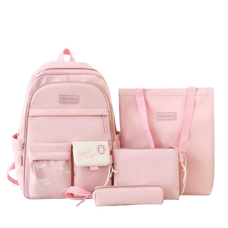 Primary and Secondary School Students' School Bag Tutoring Bag Four Piece Korean Version Small Fresh Large Capacity Backpack Student School Bag