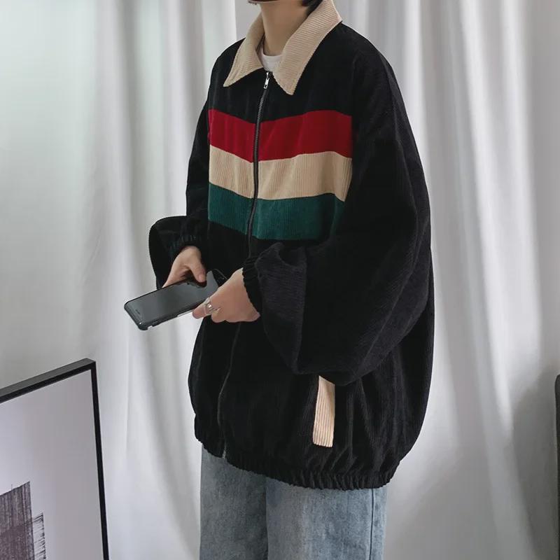 Men's Versatile Korean Corduroy Jacket – Spring/Autumn Contrast Color, Loose Fit Casual Top
