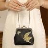 Embroidery Clip Lock Women's Coin Purse Retro Bifold Kiss Lock Small Wallet Simple Chains Lipstick Portable Pocket Clutch Bags