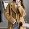 Women Winter Overcoat Double-breasted Turn-down Collar Long Sleeves Buttons Loose Cardigan Mid Length Outdoor Woolen Coat