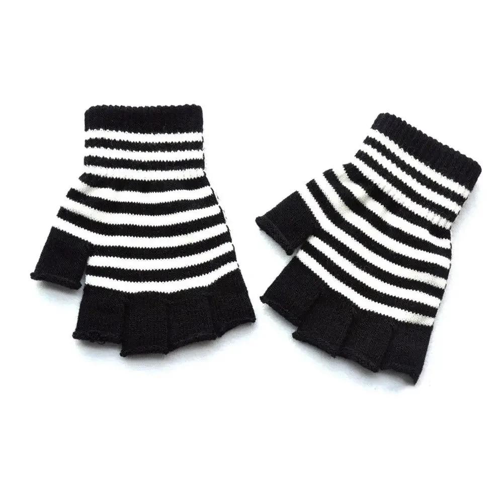 Striped Stripey Unisex One Size Fingerless Gloves Gothic Knitting Fingerless Gloves Winter Warm Elastic Comfortable Gloves