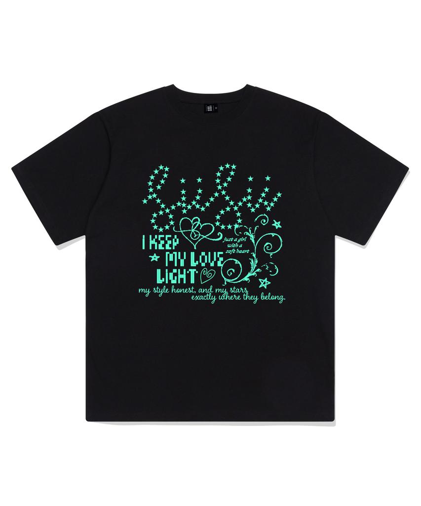 PAGESIISII My Love Light Print Short Sleeve T-Shirt Black