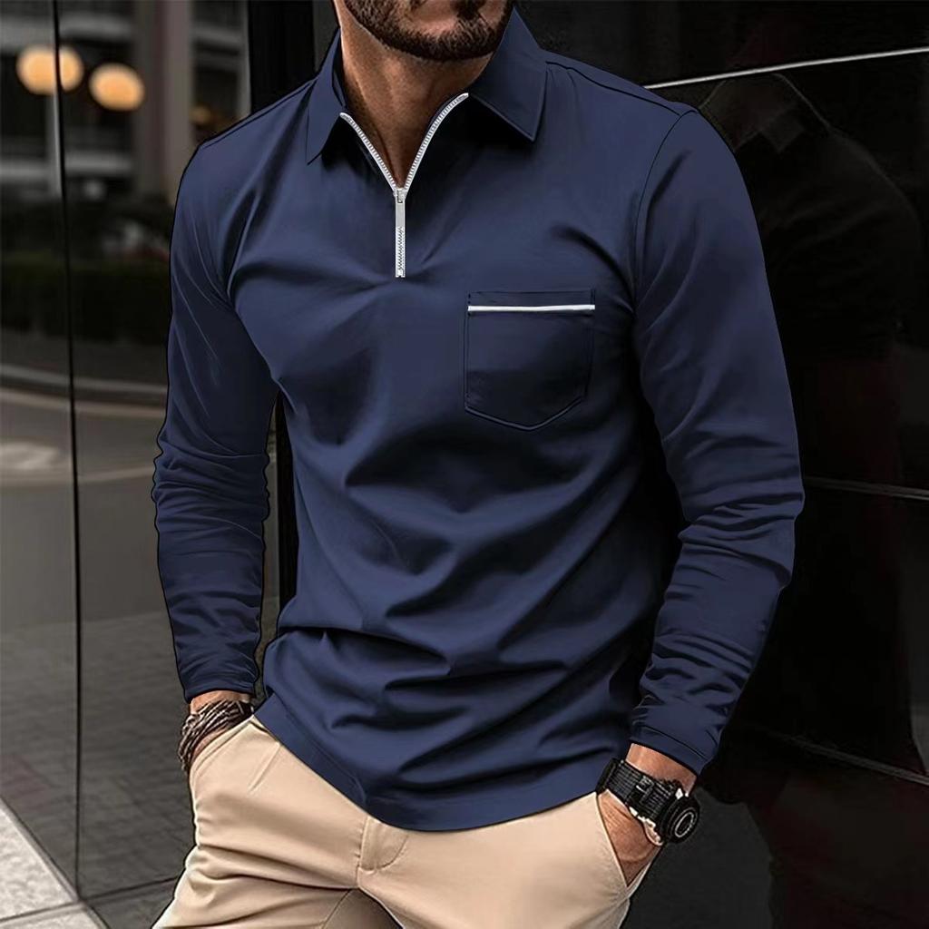 New Work Exercise Fitness Spring Long Sleeve V-Neck Button Men'S Real Pocket Casual Top Polo Shirt Business Shirt