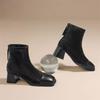 2025 New Slimming French Chunky Heel Ankle Boots: Spring/Autumn Square Toe, Winter Plus Velvet.