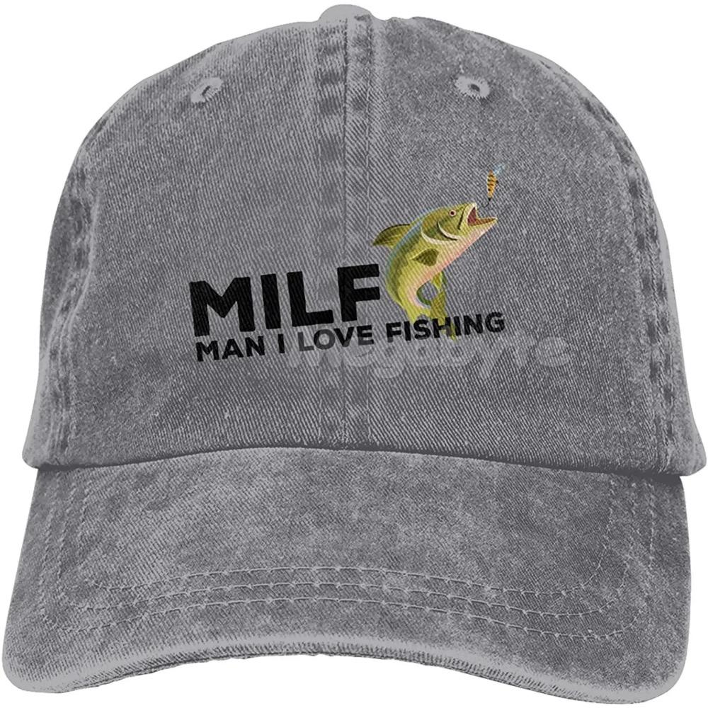 Milf Man. I Love Fishing Hat Men Women Adjustable Trucker Fashion Washed Denim Caps for Outdoor Black Baseball Cap