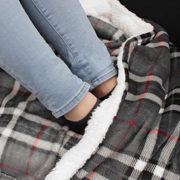 Plaid - Scottish - 125 x 150 cm - Noir - Polyester - Lavable en machine