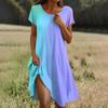 Short Sleeve Boho Dress For Women Casual Loose Fit Summer Sundress Texture Print Dress With Pockets
