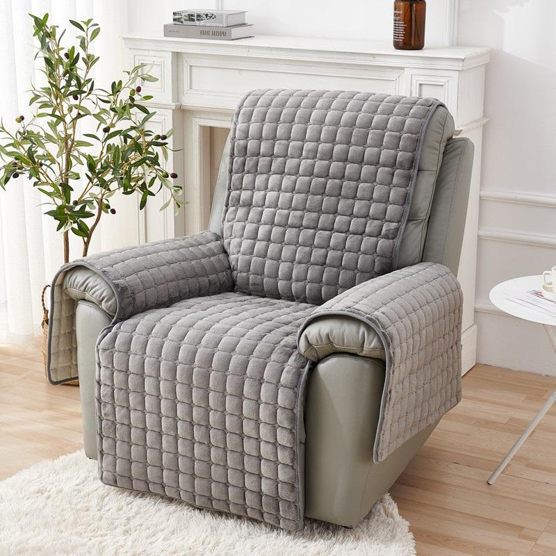 Flannel Plush Recliner Sofa Cover Solid Color Lazy Boy Relax Armchair Slipcover Non-Slip Anti-cat Scratch Sofa Cushion Protector