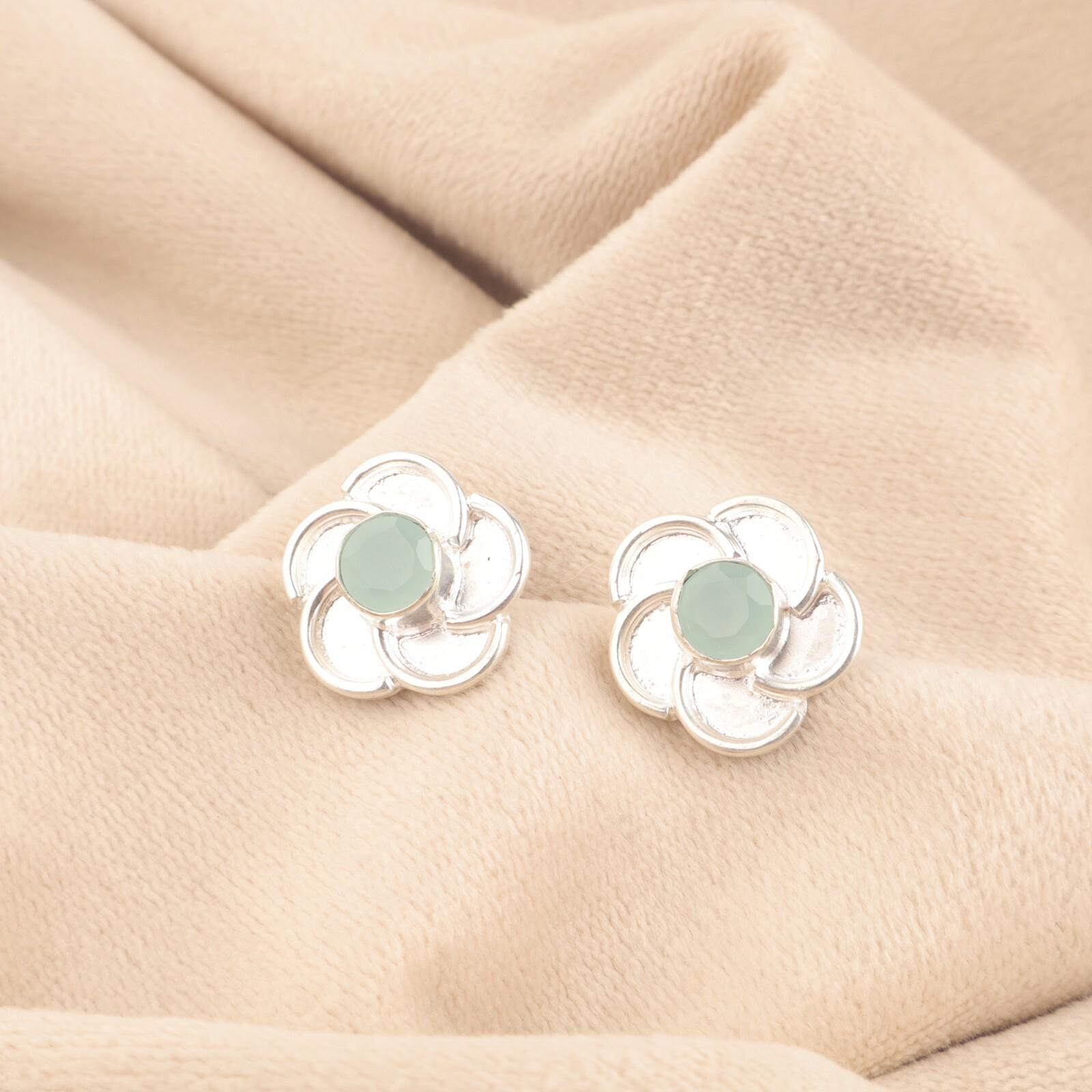 

Натуральный аквахалцедон стерлинговое серебро свадебные серьги-гвоздики бохо ювелирные изделия EE-157-17