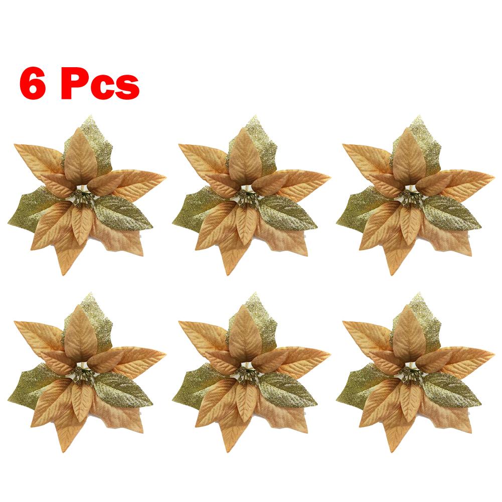 

6X Рождественский 22 см Большой Пуансеттия Блестящий Цветок Дерево Подвесной Декор для Вечеринки Рождественский Brown