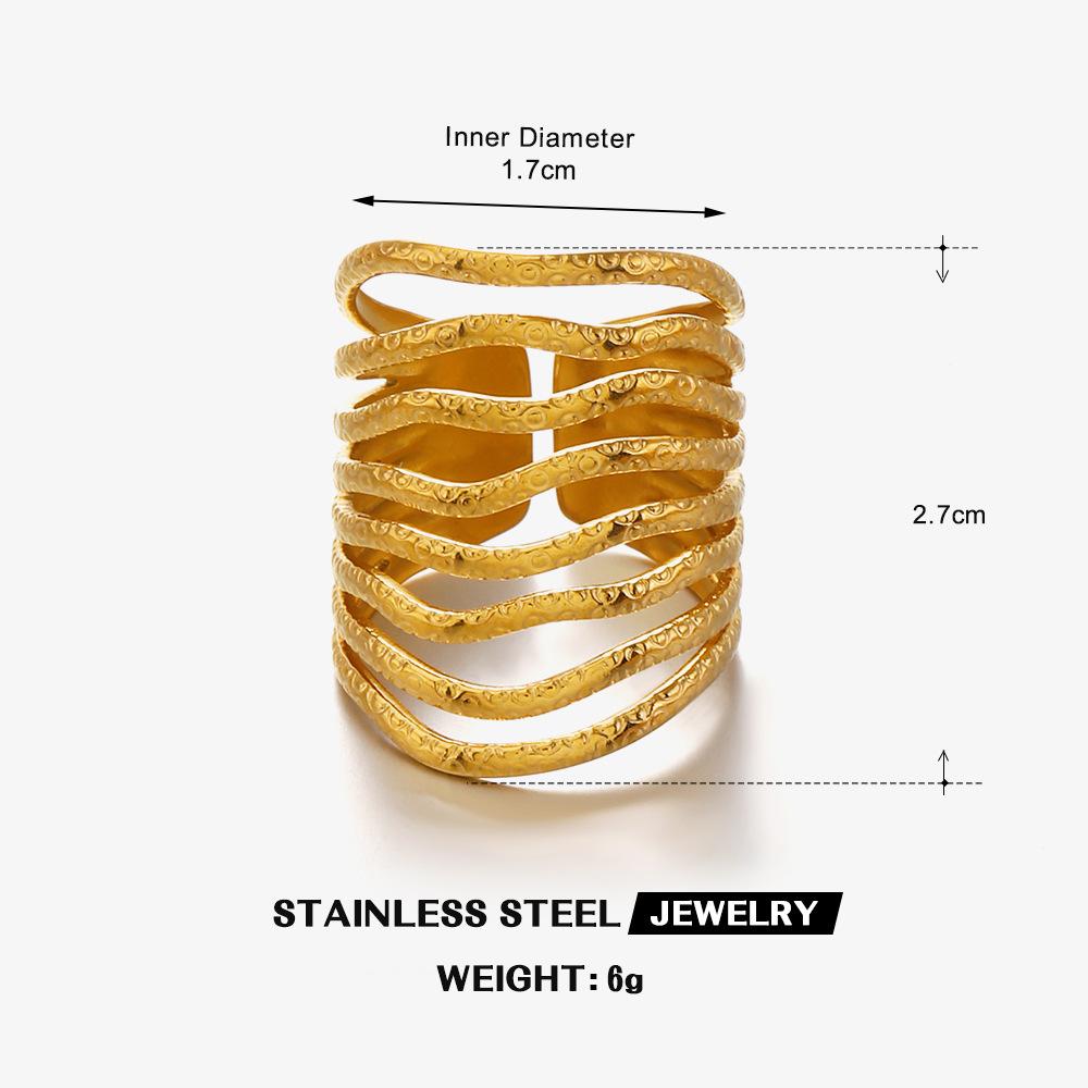 New Trendy Stainless Steel Multilayer Lines Open Rings for Women Gold Color Geometric Punk Adjustable Finger Rings Jewelry Gifts