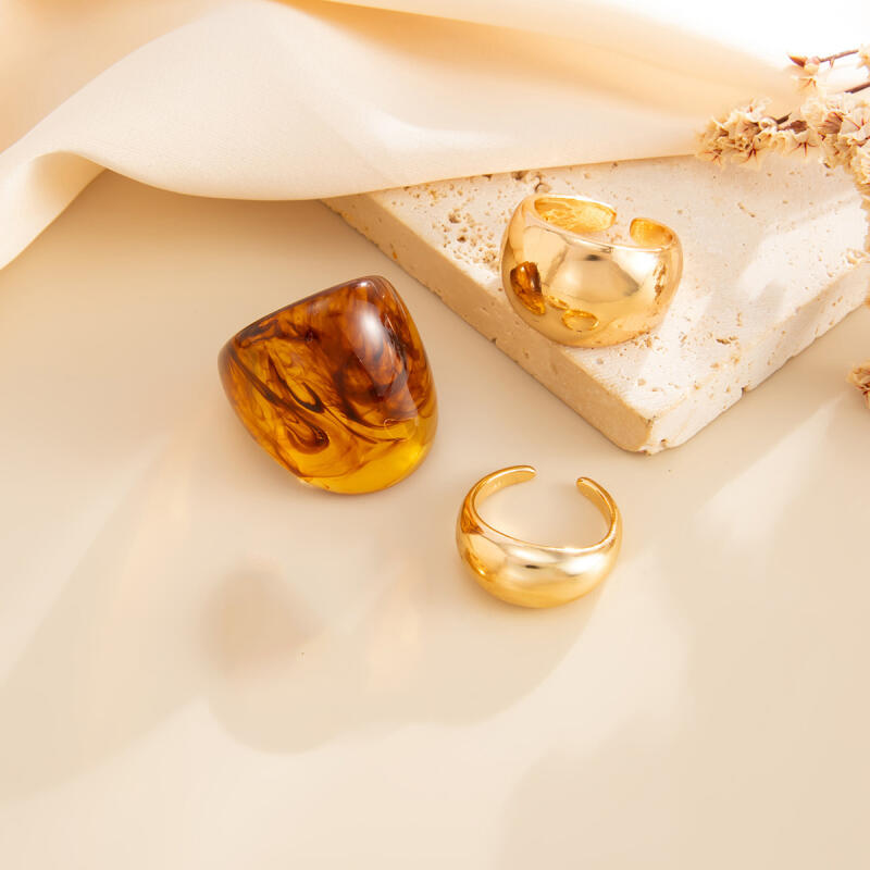 3pcs Geometric Wide Face Resin Opening Rings for Women Men Smooth Round Chunky Metal Joint Rings Set Banquet Jewelry Accessories