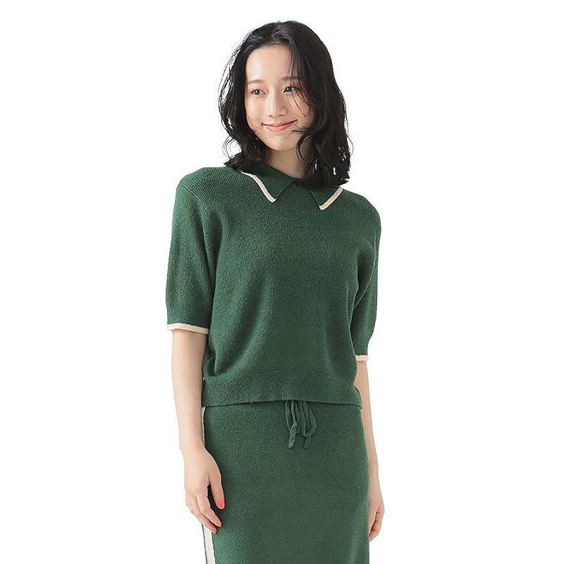 

[Beaming life store by BEAMS] S/S Knit/knit vest bouclé knit polo shirt ladies GREEN ONE SIZE