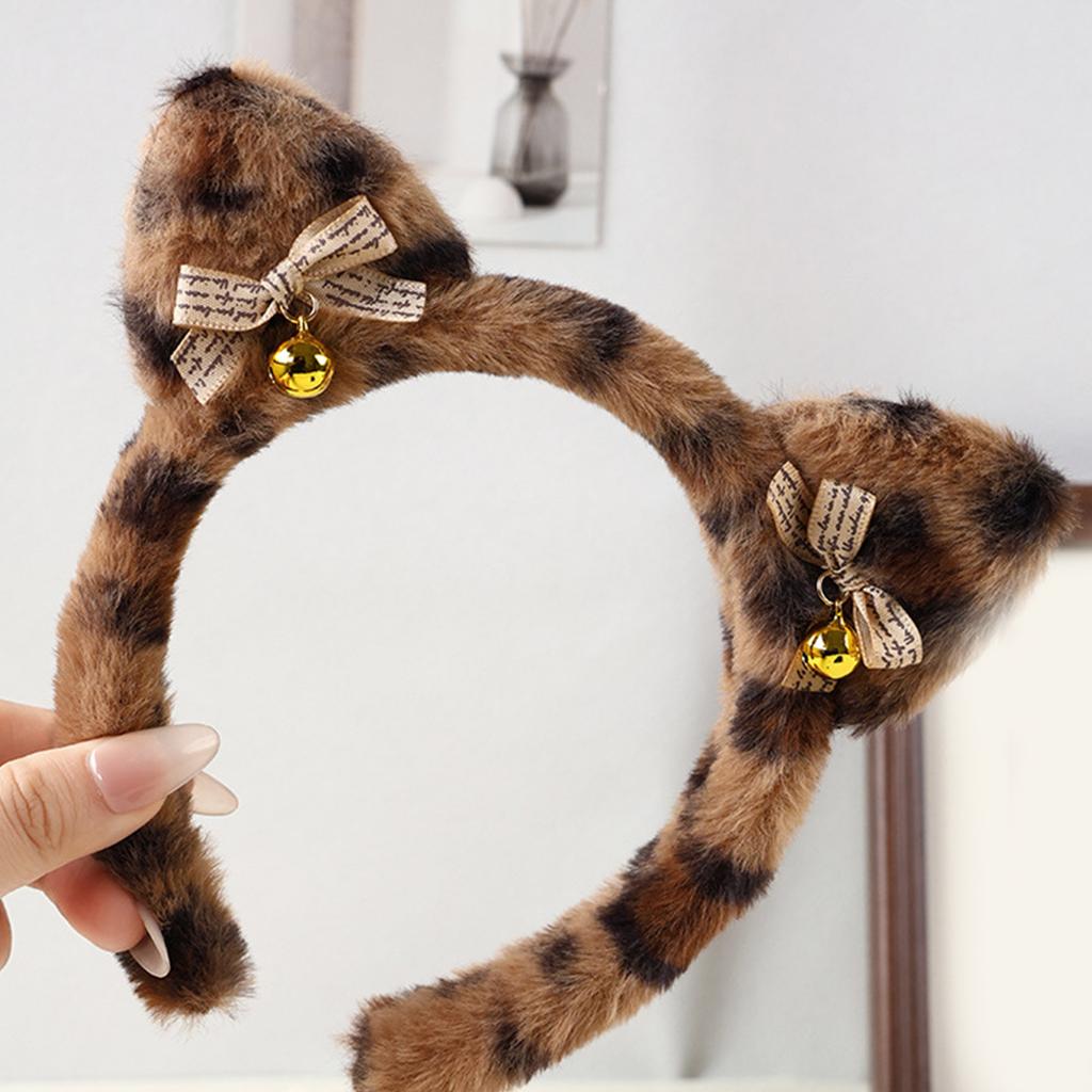 Leopard Print Cat Ear Headband Cute Plush Hair Accessory for Women and Girls Headpieces for Parties and Daily Wear