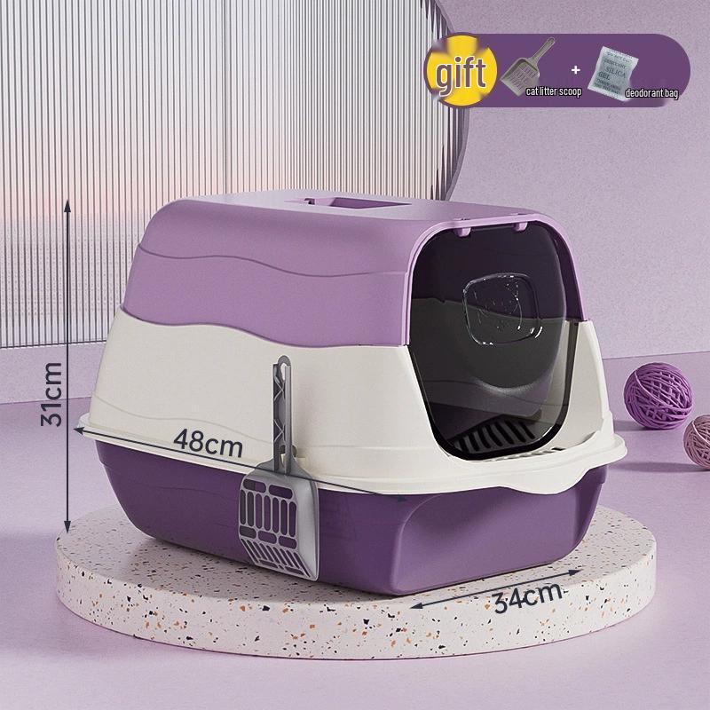 Extra Large Odor-Proof Enclosed Cat Litter Box with Disinfection & Anti-Splash Design Includes Litter Scoop + Deodorizer