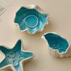 Blue Ocean-Themed Ceramic Storage Box with Shell and Starfish Design for Desktop or Hallway