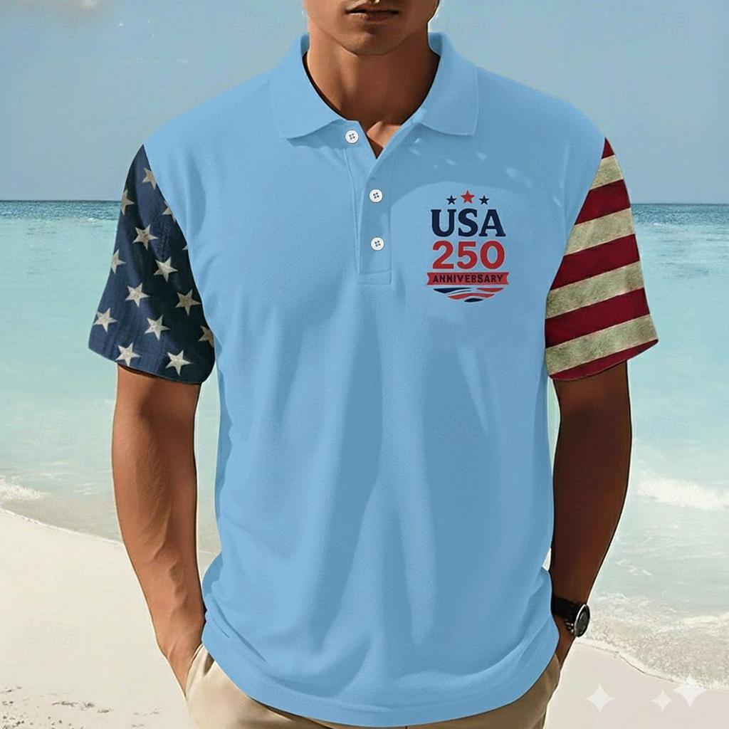 Men's Loose And Casual Flag-print T-shirt, Short Sleeve Shirt