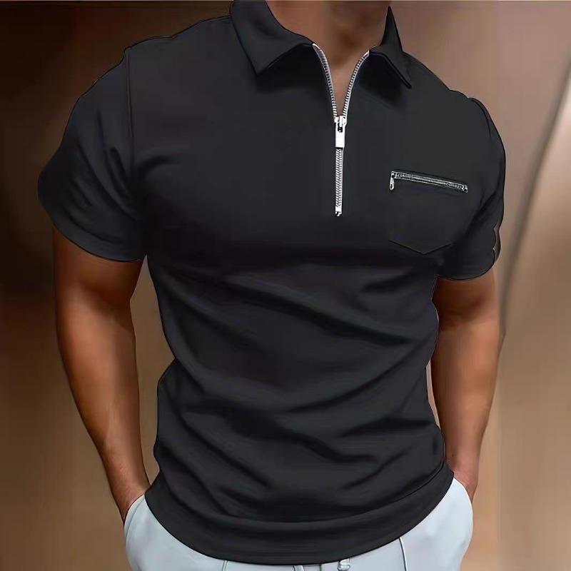 Men's Half-Zip Slim Fit Polo Shirt Casual Breathable Short Sleeve Top with Chest Pocket