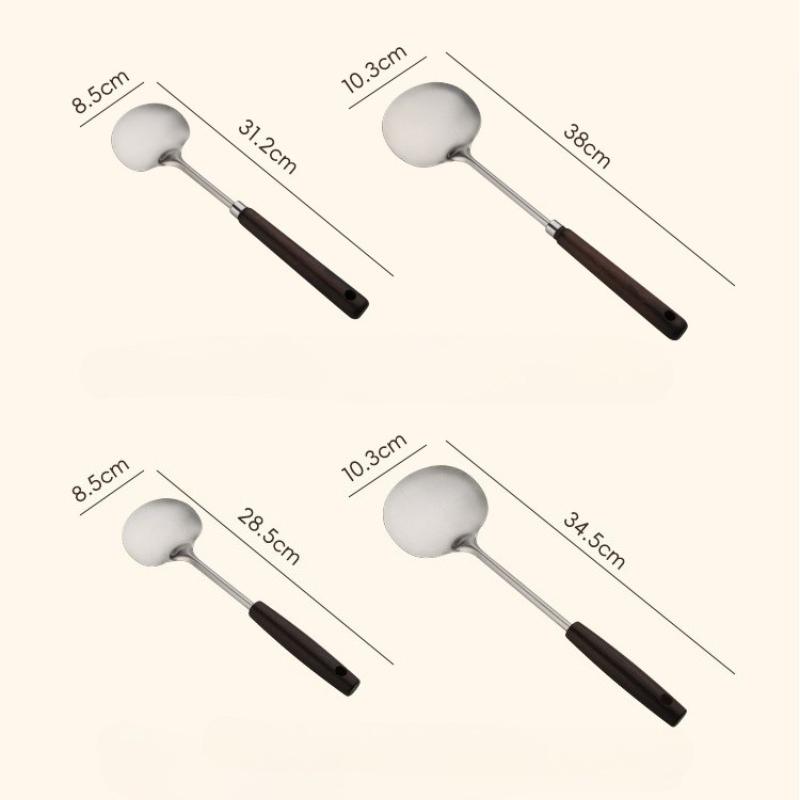 Stainless Steel Wood Handle  Stir-fry Spoon Walnut Mushroom Kitchen Frying Spatula Wok Utensils Cooking Tools Wood Spatula