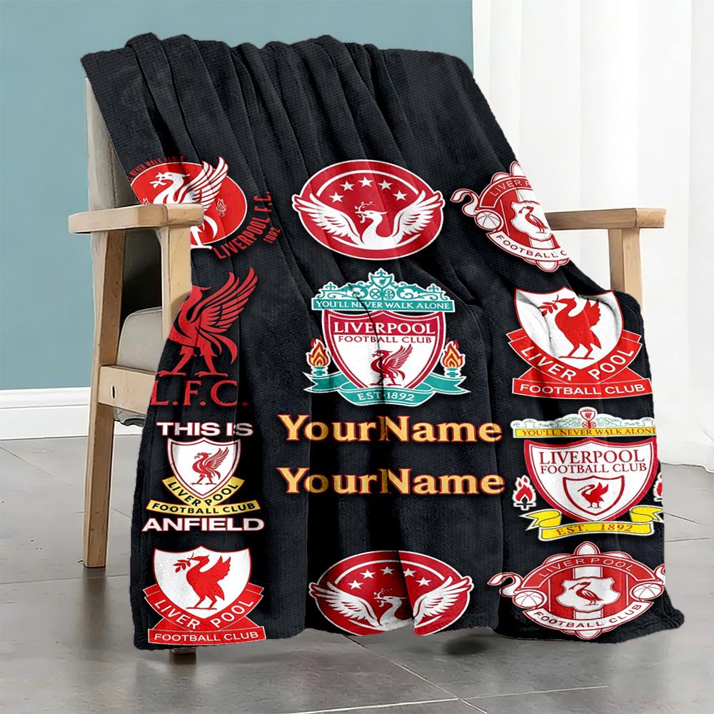 Liverpool Personalized Text Blanket Cozy Customizable Blanket Comfortable for Bed Couch Picnics Sofa All-Season Use Birthday Christmas Gift Blanket