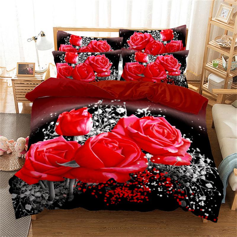 Rote Rosen Blumen Bettwäsche Set Floraler Bettbezug Romantischer Bettdeckenbezug Für Mädchen Frauen Hochzeit Valentinstag Muttertag Geschenke