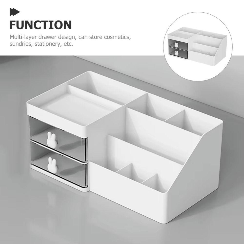 10 Compartments Cosmetic Drawer Organizer 2 Drawers Desk Pen Holder  Office