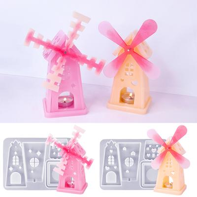 3D Candlestick Silicone Mold House Windmill Base Molds Gypsum Holder Mould Home Decorations Moulds Plaster Resin Crafts