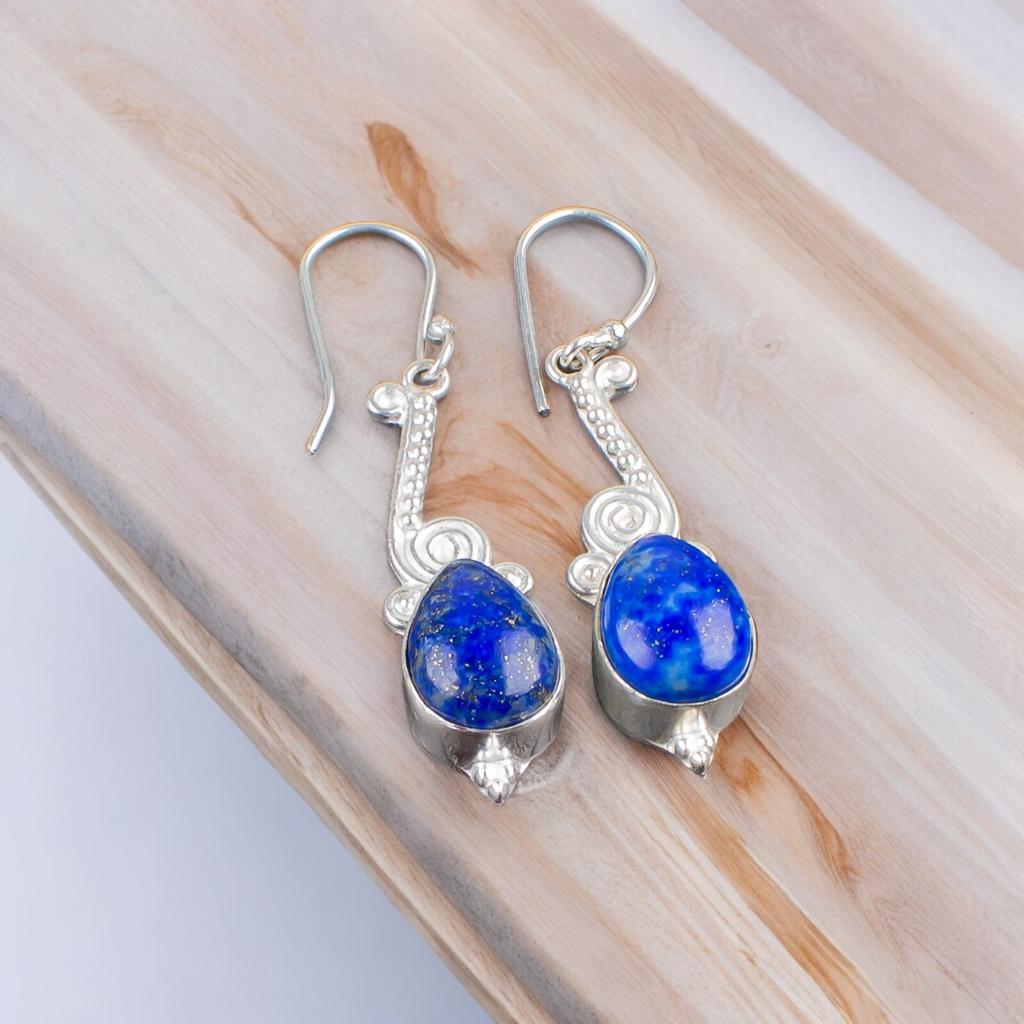 925 Sterling Silver Lapis Lazuli Gemstone Ethnic Jewelry Earrings For Mother EE-37-31