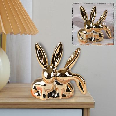 1PC Ceramic Gold Rabbit Landscape Accessories Ceramic Ornament Home Decor Double Eared Rabbit Valentine'S Day Multicolour