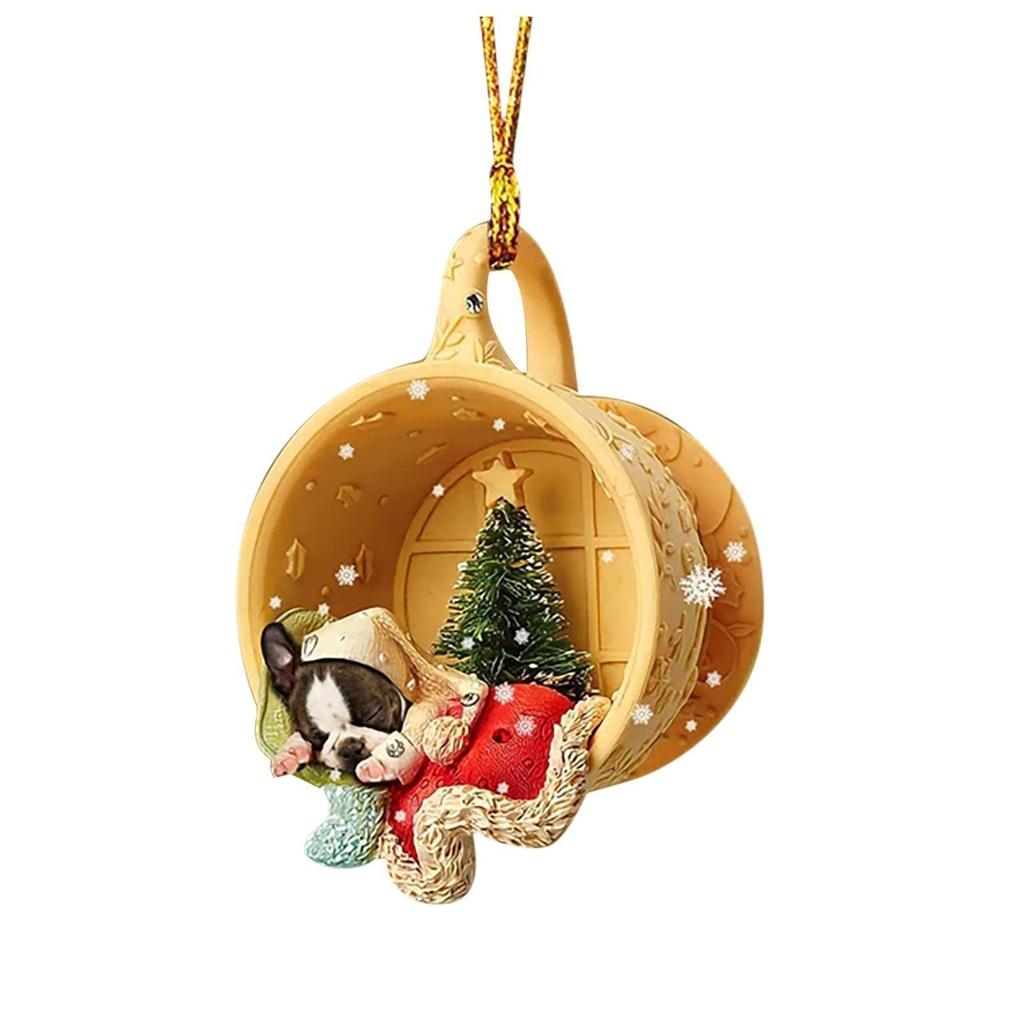 10PCS Acrylic Cute Dog Christmas Pendant Home Christmas Tree Atmosphere Decoration Navidad Natal New Year Gifts Party Props