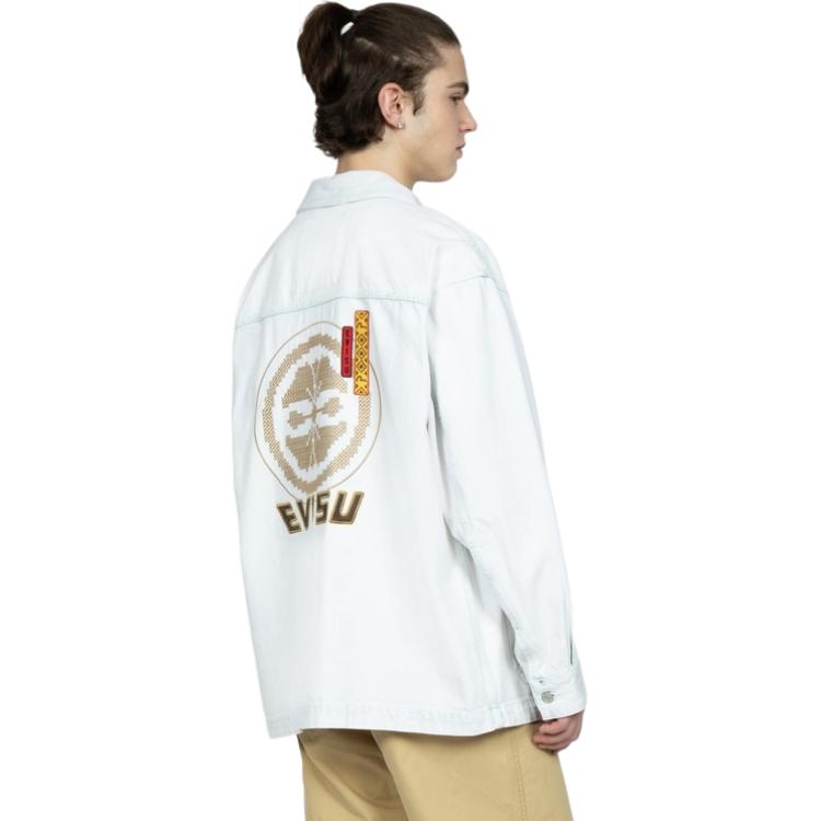 Evisu Letter Pattern Logo Print Single-Breasted Long Sleeve Shirt Unisex shirts 2ESHTM3SJ718XXDN