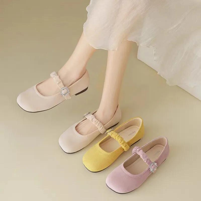 Fashion Soft Sole Shallow Mouth Mary Jane Women's Shoes 2025 New Summer Versatile Yellow Light Soft Sole Single Shoes