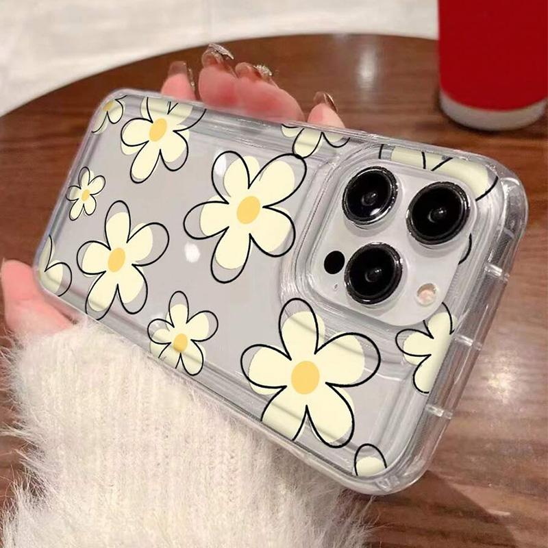Floral Pattern Transparent Shockproof Phone Case for iPhone 11 12 13 14 15 16 17 Air Pro Max XR XS X 7 8 Plus SE2 Soft Cover