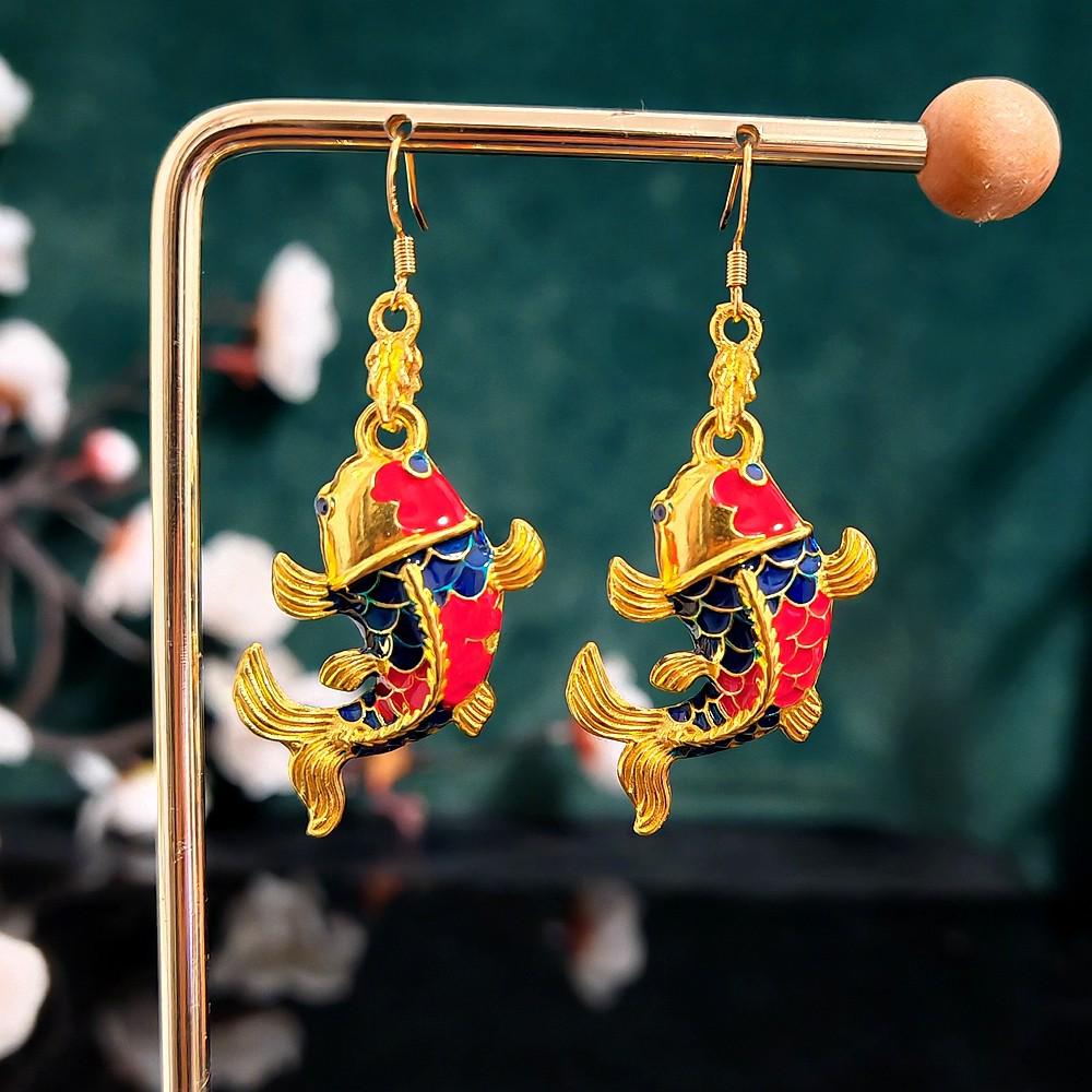 

Koi Red Chinese Style Dangle Earrings - Good Luck Accessories & Gifts